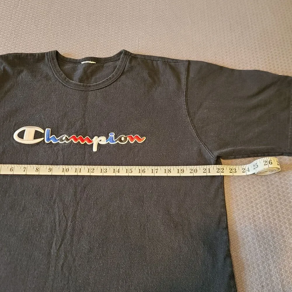 Champion Black Multi Color Embroidered Logo Men's Large T Shirt No Tags - Picture 6 of 7